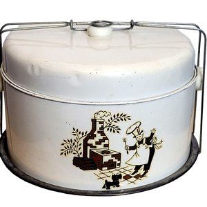 MCM Metal Cake Pie Taker With Handle Scottie Dog Chef Off White Silver 4 Pieces